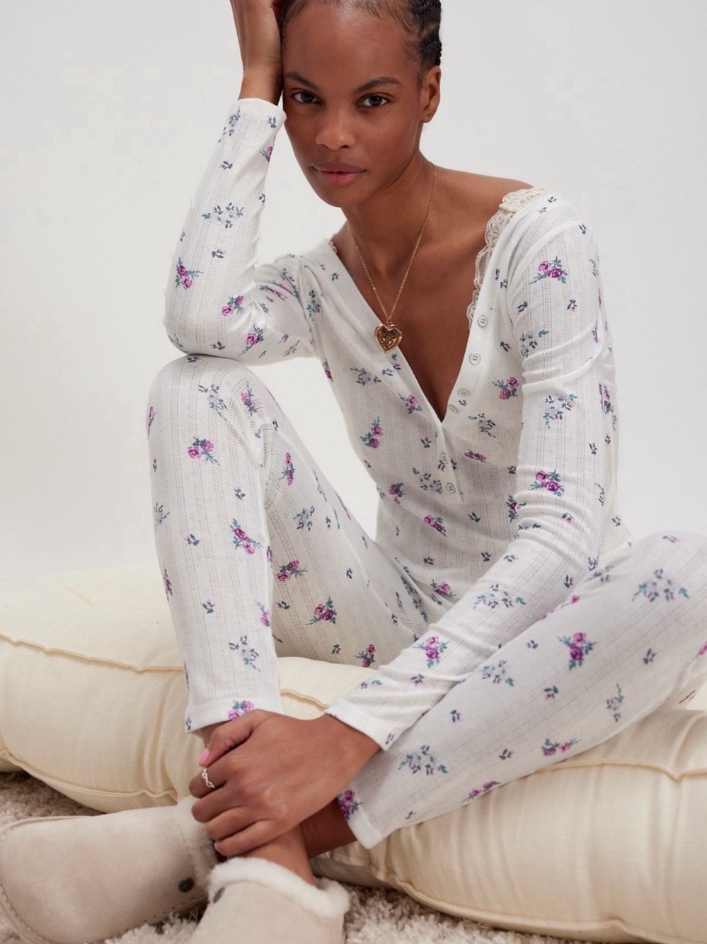 For Love & Lemons x Victoria Secret Pointelle Pajamas Floral Sleep Set, Size M